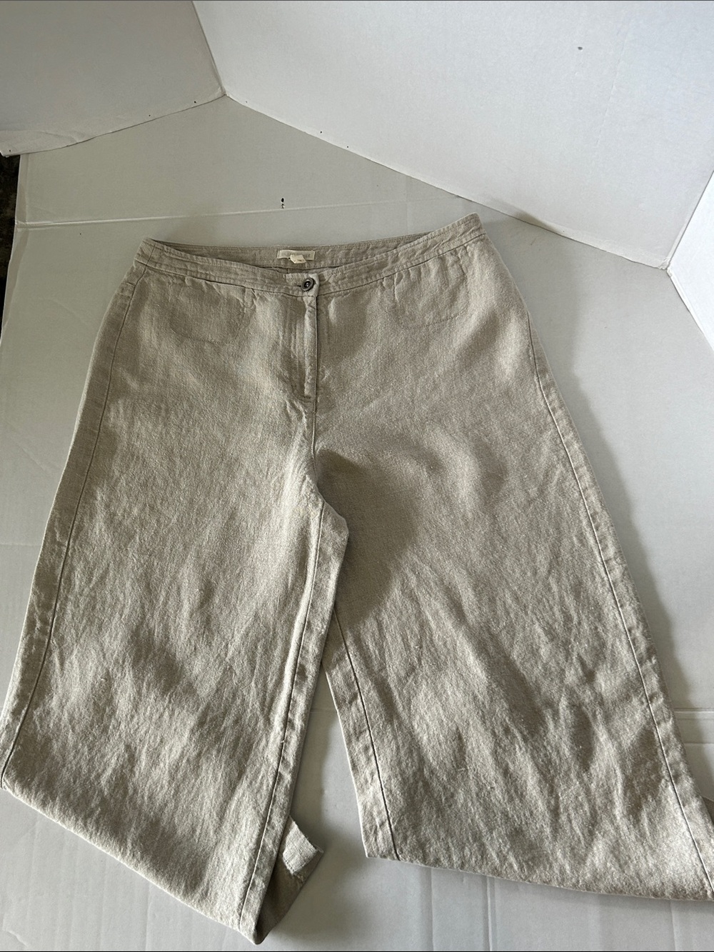 EILEEN FISHER ORGANIC LINEN WIDE LEG ZIP BUTTON FLY FRONT SZ 12